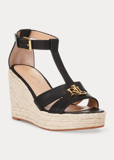 Sandalias Ralph Lauren Mujer Negros - Hale Leather - AXGVL6932